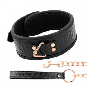 Begme Collar halsband och koppel i rosegold med läderimitering och neoprenfodring