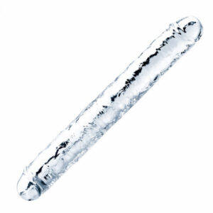 Genomskinlig dubbeldildo Double Clear i transparent TPE med detaljerade vener och huvud på båda ändar