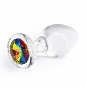 Glasanalplugg Brilliant Glass Plug med flerfärgad glittersten i botten