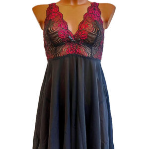 Babydoll neglige Rose S-M i spets och skirt material med blomdekor