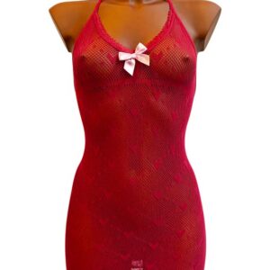 Red Heart Chemise miniklänning i nättyg med hjärtmönster och halterneck
