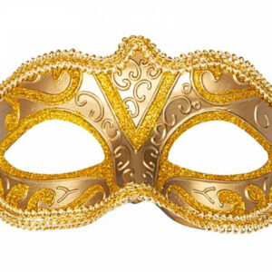 Elegant ögonmask Aurora Mask i guld med guldglitter och snirklande mönster