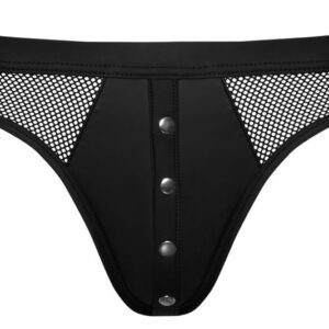 Stringkalsonger Stylish Thong L i läderliknande material med nättyg och knäppning fram