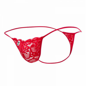 Spets Thong Man S-M herrstring i nylon-lycra med spetsmönster