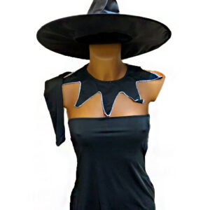 Häxa-kostym i spandex med klänning, ärmar, halsband och hatt, One size