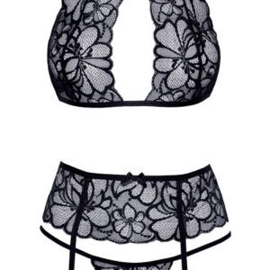 Spetsunderklädesset Soft Set L-XL med BH, trosor och höfthållare i blommönster
