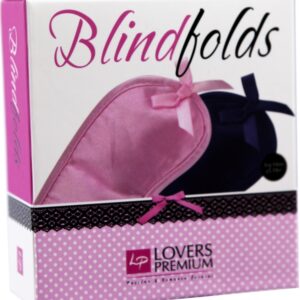 Två ögonbindlar för älskande par från Lovers blindfolds - mörkblå och ljusrosa med rosettdetaljer