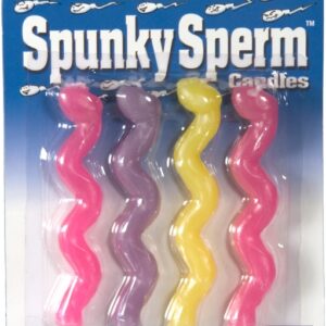Fyra färglada tårtljus Spunky Sperm formade som spermier