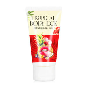 Tropisk Body Lick 50 ml smakad hudgel i genomskinlig behållare