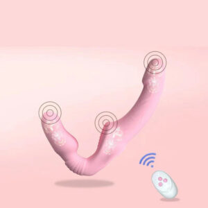 Rosa strapless strap-on med flexibel design för simultanstimulans