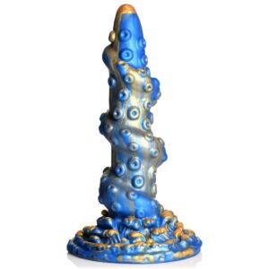 Lord Kraken Tentacle Dildo i blå och gyllene silikon med havsinspirerad tentackeldesign