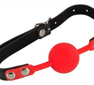 Justerbar röd gagball utan lufthål, designad för intensiva bondagelekar och BDSM