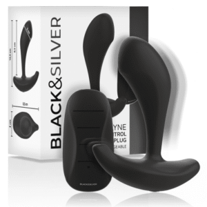 Fjärrstyrd vibrerande buttplug Dwane i svart och silver silikon