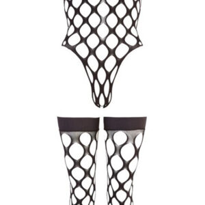 Body and Stockings nätset S-L i elastiskt material med matchande strumpor och silikonkant