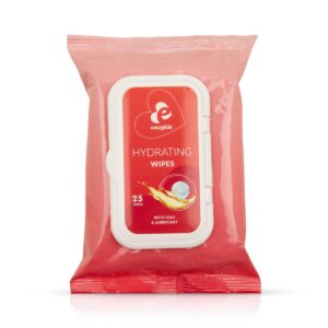 Förpackning av EasyGlide Återfuktande Intimwipes med 25 servetter