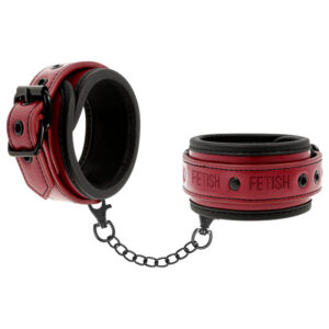 Fetish Cuffs Red handbojor röd läderimitation med neoprenvaddering
