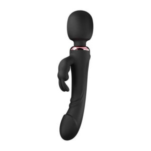 Rabbitdildo i silikon med integrerad wand-funktion och dubbel stimulans-delar