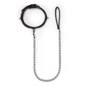 Bondage halsband med koppel i metall och konstläder med skumfoder