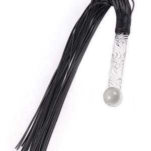 Glass Handle Flogger piska 70 cm med glashandtag och läderimitation-remmar