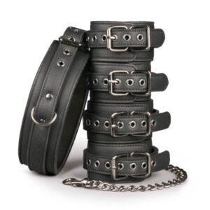 Halsband bondage set med avtagbara fot- och handbojor i konstläder