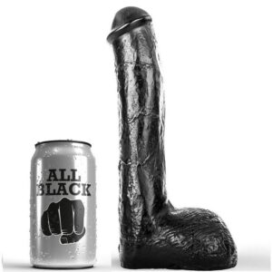 Realistisk dildo All Black 23 cm med vågig textur i svart färg