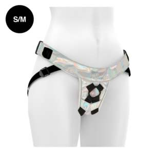 MYTHOLOGY Iridescent strap-on sele S/M med skimrande finish, handgjord i ekologiska material