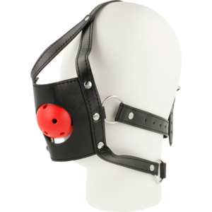 Open Mouth Head Harness med svart design och andningsbar gag-kula