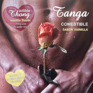 Hotflowers herr thong med nippelpads i vanilla wafer-smak — ätbar sexig klädsel