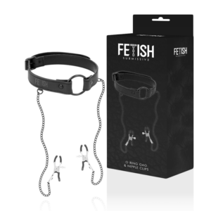 Fetish Submissive BDSM-set med ring gag och bröstvårteklämmor för bondage