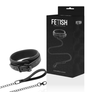 Fetish Submissive halsband med koppel i svart, klassisk BDSM-design