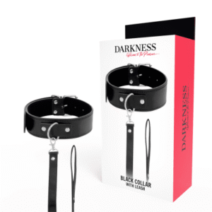 Darkness halsband i PVC-läder med läderkoppel och D-ring framtill