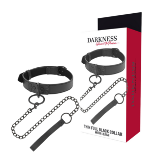 Helsvart halsband och koppel DARKNESS med kedja, minimalistisk bondage-accessoar