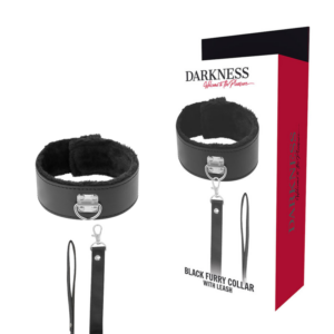 DARKNESS pälsbeklädd bondage-halsband med vadderad konstruktion och koppel