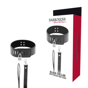 Svart DARKNESS Padlock Halsband med låsmekanism och leash-koppel