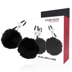 Justerbara nipple clamps med fluffiga POM POM-detaljer för BDSM-samspel