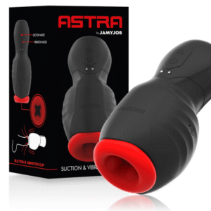 Jamyjob Astra masturbator med vibration och sugfunktion för penishuvud-stimulering