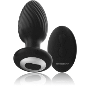 Fjärrstyrd buttplug Black&Silver Wells i svart med roterande pärlor