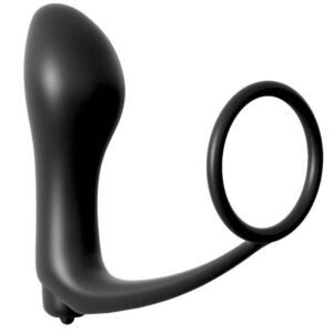 Ass-Gasm cockring med vibrerande analplugg i flexibel silikon