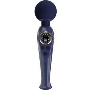 Skyler vibrator wand i blå silikon med breda huvud och flexibel hals