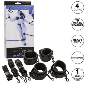 Nocturnal Leather Bed Restraints – justerbar bondage-set med fyra manschetter i svart leder