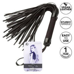 Svart Nocturnal Flogger Leather piska med stabilt handtag och mjuka tassels för impact play