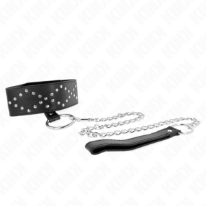 KINK Collar 65 cm med silverstuddar — justerbar BDSM-halsband med matchande koppel