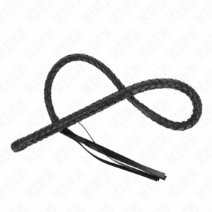 Svart piska Long Whip With Beads 110 cm med pärldetaljer
