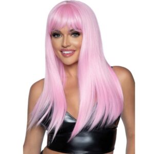 Long Straight Bang Wig i rosa med raka slingor och klassisk design för cross-dressing