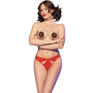 Julinspirerat set CR 4839 med nipple covers och trosor i storlek L/XL