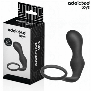 Analplugg med penisring i flexibel silikon, 3 cm, böjd form för prostatastimulans