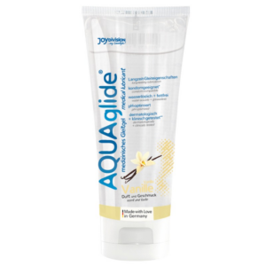 Flaska med AQUAglide Vanilla vattenbaserat glidmedel 100 ml med vaniljsmak