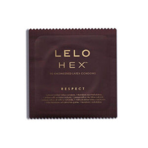 Förpackning av HEX RESPECT XL kondomer med hexagonal design för större storlek