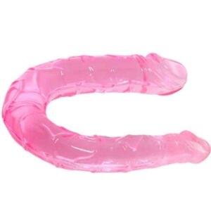 Rosa dubbeldildo Baile i genomskinlig TPR-material, 30 cm med hästskoformad konstruktion