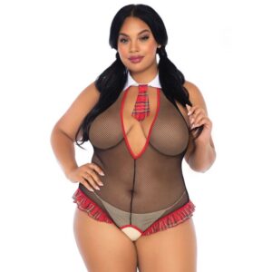Sensuell grenlös schoolgirl body i plus size med skoluniformsstil